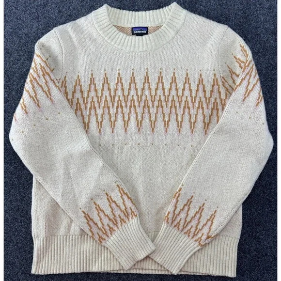 Patagonia Recycled Wool Sweater Womens S Cream Ikat Pattern Made Vietnam - Picture 2 of 9